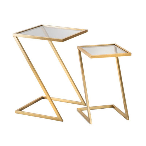 Tavolinetti coppia struttura in metallo color oro ripiano in vetro per interni set da 2