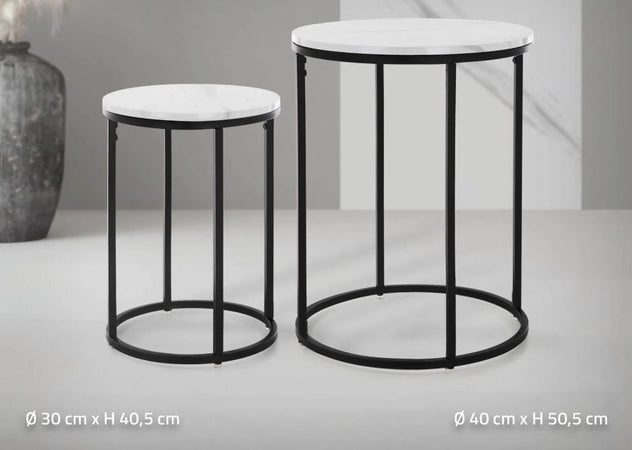 Set 2 Tavolini da salotto moderno in metallo con piano effetto marmo
