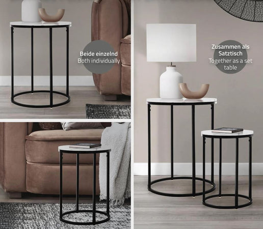 Set 2 Tavolini da salotto moderno in metallo con piano effetto marmo