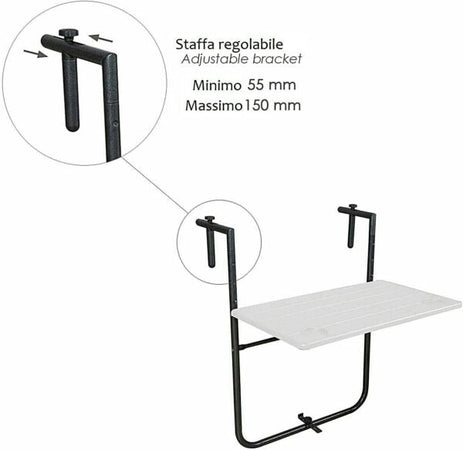 Tavolo richiudibile da balcone in acciaio piano in HDPE bianco per esterni