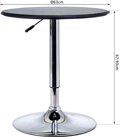 Tavolino-da-Bar-Cromato,-Tavolo-Rotondo-Regolabile-in-Altezza-con-Sistema-Lift-Up,-Piano-Rotondo-Girevole-360°-Φ63x67-93cm-JK902-0071LK9