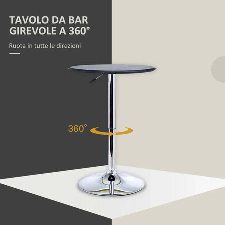 Tavolino-da-Bar-Cromato,-Tavolo-Rotondo-Regolabile-in-Altezza-con-Sistema-Lift-Up,-Piano-Rotondo-Girevole-360°-Φ63x67-93cm-JK902-0071LK9
