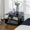 Tavolino-da-Caffè-Asimmetrico-in-Legno-con-Ripiani-e-Piedini-Regolabili,-60x60x45cm,-Nero-GY4839-248BKGY4