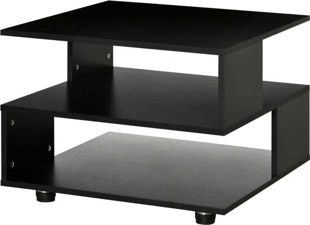 Tavolino-da-Caffè-Asimmetrico-in-Legno-con-Ripiani-e-Piedini-Regolabili,-60x60x45cm,-Nero-GY4839-248BKGY4