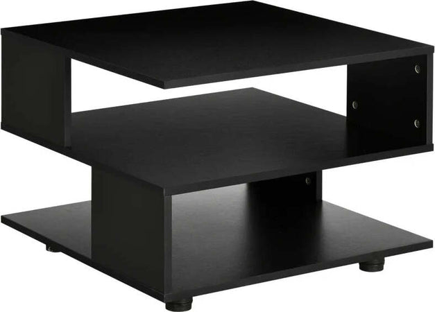 Tavolino-da-Caffè-Asimmetrico-in-Legno-con-Ripiani-e-Piedini-Regolabili,-60x60x45cm,-Nero-GY4839-248BKGY4