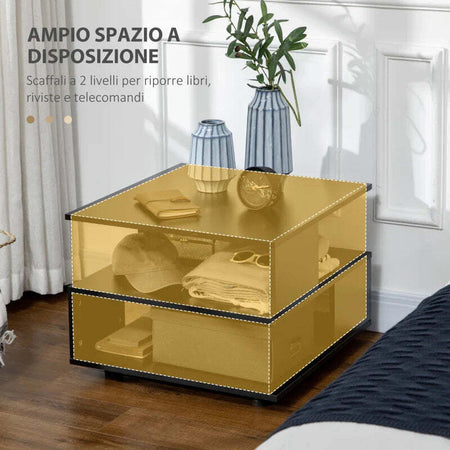 Tavolino-da-Caffè-Asimmetrico-in-Legno-con-Ripiani-e-Piedini-Regolabili,-60x60x45cm,-Nero-GY4839-248BKGY4