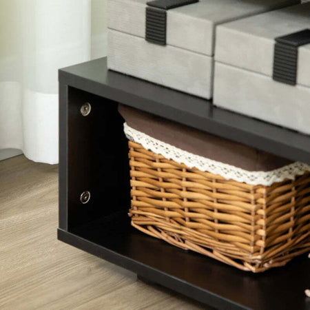 Tavolino-da-Caffè-Asimmetrico-in-Legno-con-Ripiani-e-Piedini-Regolabili,-60x60x45cm,-Nero-GY4839-248BKGY4
