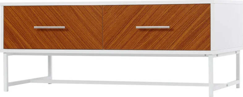 Tavolino-da-Caffè-con-2-Cassetti-e-Vano-Aperto-in-Legno-e-Metallo,-100x50x40cm,-Bianco-e-Marrone-ST4839-251ST4