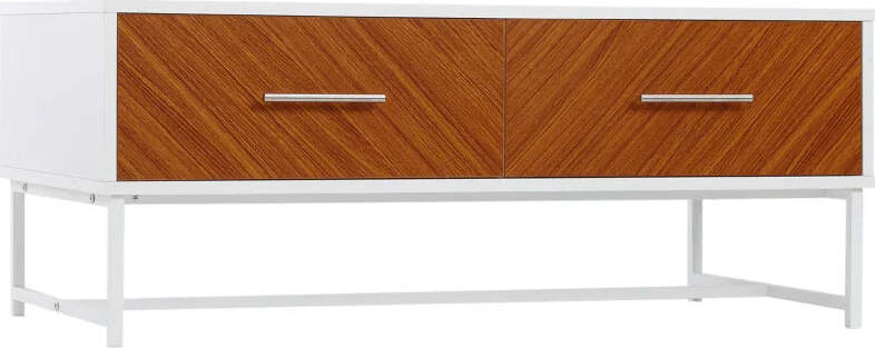 Tavolino-da-Caffè-con-2-Cassetti-e-Vano-Aperto-in-Legno-e-Metallo,-100x50x40cm,-Bianco-e-Marrone-ST4839-251ST4