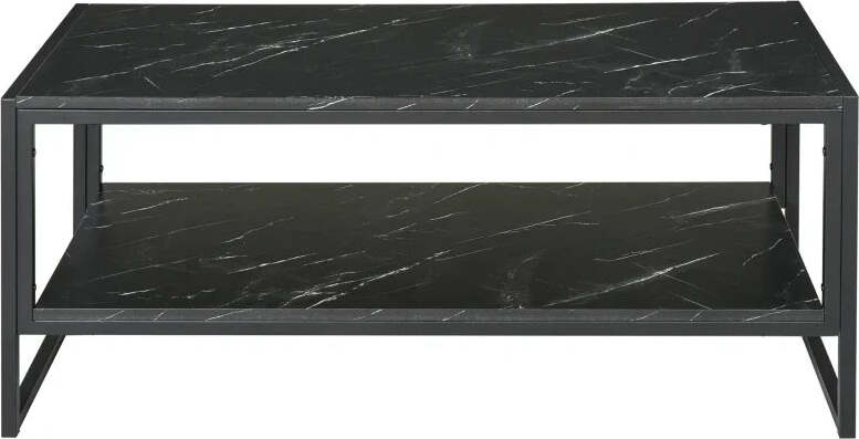 Tavolino-da-Caffè-Nero-Effetto-Marmo-con-Ripiano-Inferiore,-per-Soggiorno-o-Ufficio,-106x50x45cm-FT2833-821BK