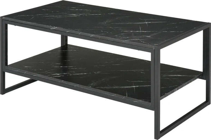 Tavolino-da-Caffè-Nero-Effetto-Marmo-con-Ripiano-Inferiore,-per-Soggiorno-o-Ufficio,-106x50x45cm-FT2833-821BK