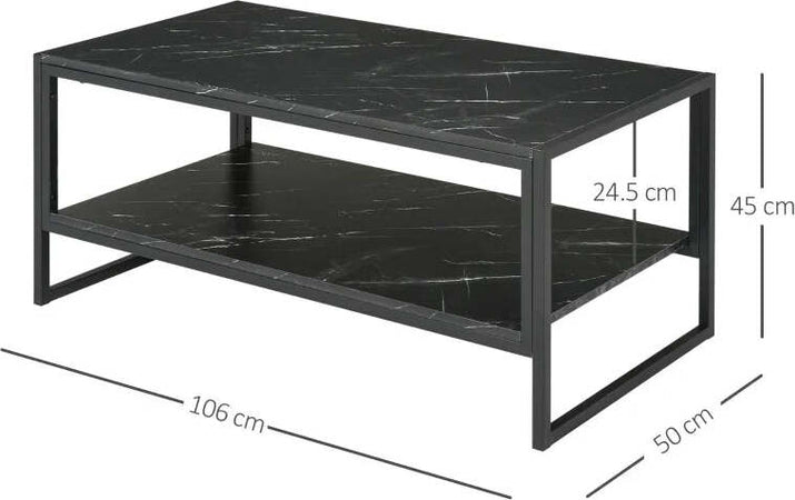 Tavolino-da-Caffè-Nero-Effetto-Marmo-con-Ripiano-Inferiore,-per-Soggiorno-o-Ufficio,-106x50x45cm-FT2833-821BK