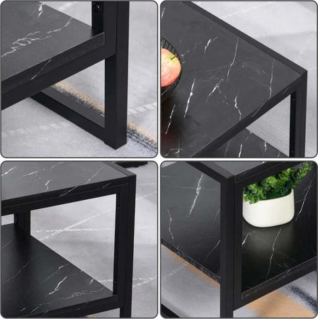 Tavolino-da-Caffè-Nero-Effetto-Marmo-con-Ripiano-Inferiore,-per-Soggiorno-o-Ufficio,-106x50x45cm-FT2833-821BK