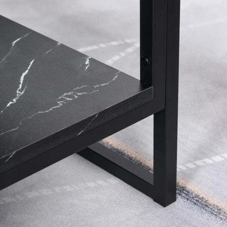 Tavolino-da-Caffè-Nero-Effetto-Marmo-con-Ripiano-Inferiore,-per-Soggiorno-o-Ufficio,-106x50x45cm-FT2833-821BK