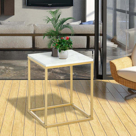 Tavolino-da-Caffè-per-Casa-e-Giardino-in-Metallo-con-Effetto-Marmo,-40x40x50cm,-Oro-PF584B-834GDPF5