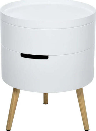 Tavolino-da-Caffè-Rotondo,-3-Elementi-con-Apertura-a-Rotazione,-Vassoio-Rimovibile,-in-Legno-Bianco,-Φ38-x-48.3cm-VT9833-874VT9