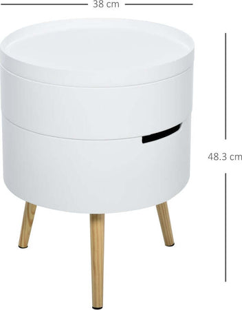 Tavolino-da-Caffè-Rotondo,-3-Elementi-con-Apertura-a-Rotazione,-Vassoio-Rimovibile,-in-Legno-Bianco,-Φ38-x-48.3cm-VT9833-874VT9