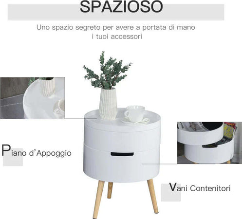 Tavolino-da-Caffè-Rotondo,-3-Elementi-con-Apertura-a-Rotazione,-Vassoio-Rimovibile,-in-Legno-Bianco,-Φ38-x-48.3cm-VT9833-874VT9
