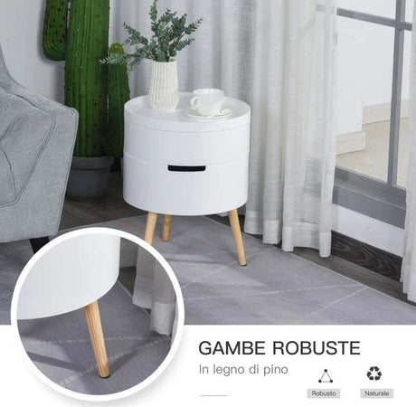 Tavolino-da-Caffè-Rotondo,-3-Elementi-con-Apertura-a-Rotazione,-Vassoio-Rimovibile,-in-Legno-Bianco,-Φ38-x-48.3cm-VT9833-874VT9