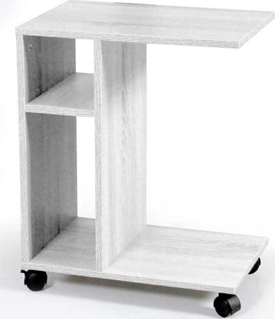 Tavolino-da-Caffe-Porta-Pc-Laterale-Divano-Letto-con-Libreria-e-Ruote-Bianco