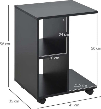 Tavolino-da-Salotto-a-C-con-2-Ripiani-Aperti-e-4-Ruote-Girevoli,-45x35x58-cm,-Nero-FG6833-779BKFG6