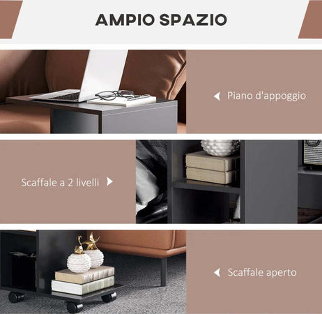 Tavolino-da-Salotto-a-C-con-2-Ripiani-Aperti-e-4-Ruote-Girevoli,-45x35x58-cm,-Nero-FG6833-779BKFG6