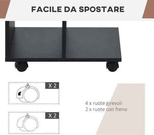 Tavolino-da-Salotto-a-C-con-2-Ripiani-Aperti-e-4-Ruote-Girevoli,-45x35x58-cm,-Nero-FG6833-779BKFG6