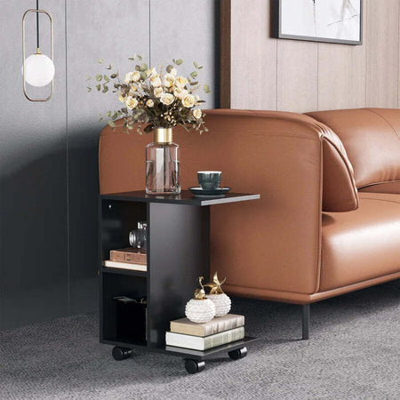 Tavolino-da-Salotto-a-C-con-2-Ripiani-Aperti-e-4-Ruote-Girevoli,-45x35x58-cm,-Nero-FG6833-779BKFG6