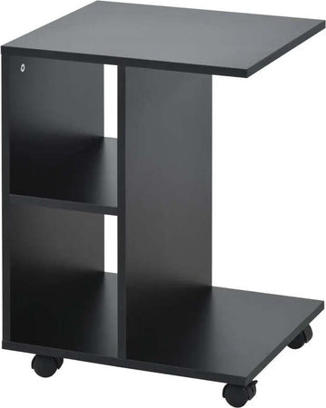 Tavolino-da-Salotto-a-C-con-2-Ripiani-Aperti-e-4-Ruote-Girevoli,-45x35x58-cm,-Nero-FG6833-779BKFG6