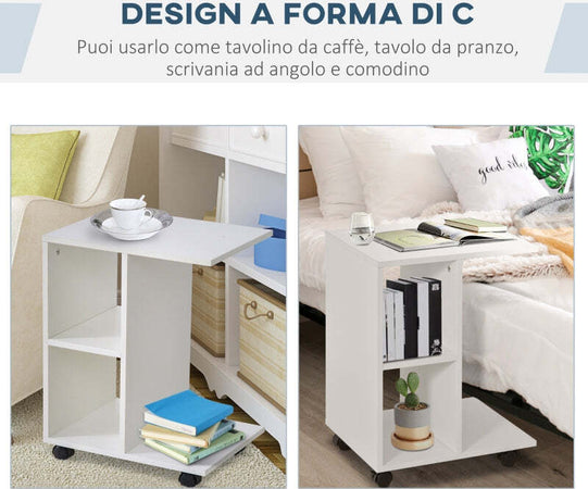Tavolino-da-Salotto-bar-divano-caffè-basso-alto-contenitore-ruote-legno-moderno-soggiorno-con-2-Ripiani-Aperti-e-4-Ruote-Girevoli,-in-legno-,-45x35x58cm,-Bianco-F833-779WTA