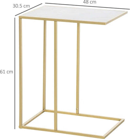 Tavolino-da-Salotto-con-Piano-Effetto-Marmo-e-Base-in-Metallo,-48x30.5x61cm,-Bianco-e-Oro-KJ884B-831KJ8