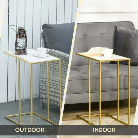 Tavolino-da-Salotto-con-Piano-Effetto-Marmo-e-Base-in-Metallo,-48x30.5x61cm,-Bianco-e-Oro-KJ884B-831KJ8