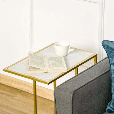 Tavolino-da-Salotto-con-Piano-Effetto-Marmo-e-Base-in-Metallo,-48x30.5x61cm,-Bianco-e-Oro-KJ884B-831KJ8