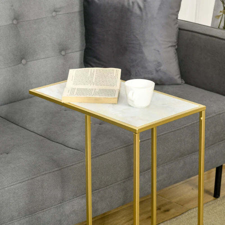 Tavolino-da-Salotto-con-Piano-Effetto-Marmo-e-Base-in-Metallo,-48x30.5x61cm,-Bianco-e-Oro-KJ884B-831KJ8