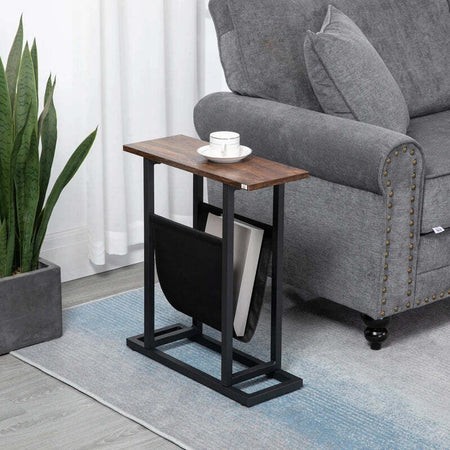 Tavolino-da-Salotto-in-Truciolato-e-Acciaio-con-Borsa-Portaoggetti-in-Tessuto-Oxford,-49x19x55-cm,-Marrone-e-Nero-JE6839-609V00DRJE6