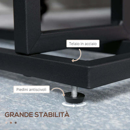 Tavolino-da-Salotto-in-Truciolato-e-Acciaio-con-Borsa-Portaoggetti-in-Tessuto-Oxford,-49x19x55-cm,-Marrone-e-Nero-JE6839-609V00DRJE6
