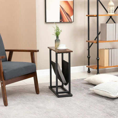 Tavolino-da-Salotto-in-Truciolato-e-Acciaio-con-Borsa-Portaoggetti-in-Tessuto-Oxford,-49x19x55-cm,-Marrone-e-Nero-JE6839-609V00DRJE6