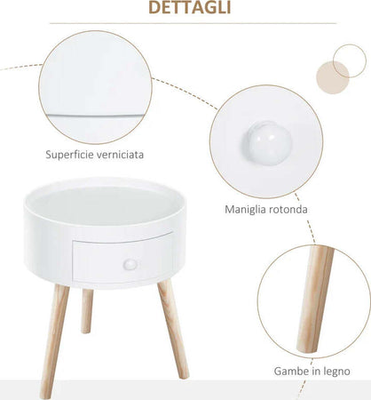 Tavolino-da-Salotto-Moderno-in-Legno,-Tavolino-Rotondo-con-Cassetto,-Tavolino-da-Caffè-per-Soggiorno-e-Camera,-Bianco-FD6833-363FD6
