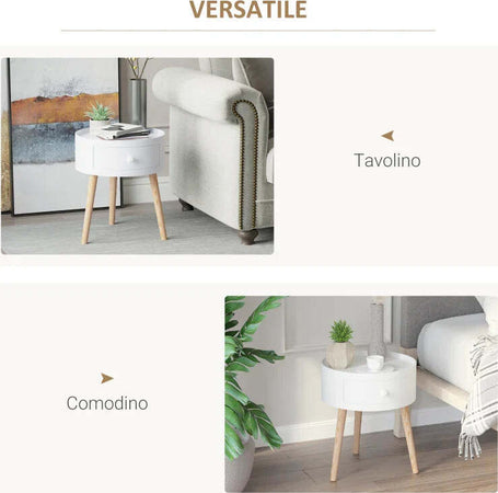 Tavolino-da-Salotto-Moderno-in-Legno,-Tavolino-Rotondo-con-Cassetto,-Tavolino-da-Caffè-per-Soggiorno-e-Camera,-Bianco-FD6833-363FD6
