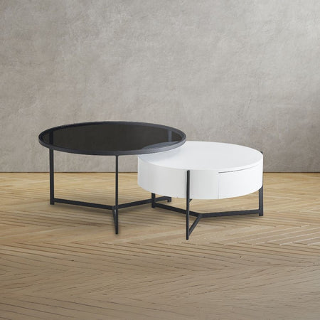 Tavolino da salotto Velvi con doppio piano e cassetto in colore bianco e nero