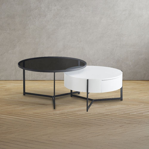 Tavolino da salotto Velvi con doppio piano e cassetto in colore bianco e nero