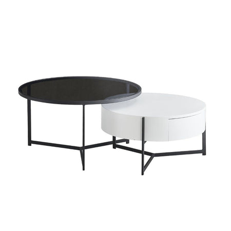 Tavolino da salotto Velvi con doppio piano e cassetto in colore bianco e nero