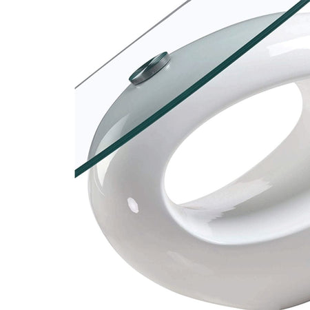 Tavolino Miranda con piano in vetro e struttura bianco lucido