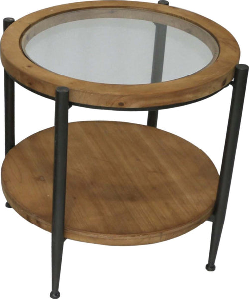 Tavolino rotondo in legno e metallo con piano in Vetro da Ø 53 x h 49 cm Giardino e giardinaggio/Arredamento da giardino e accessori/Tavoli e tavolini/Tavoli standard Decor Space - Altamura, Commerciovirtuoso.it