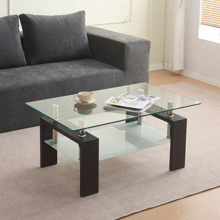 Tavolino Titania100 con doppio piano in vetro temperato e gambe colore nero