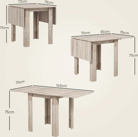 Tavolo-a-Ribalta-per-4-Persone-max-Impermeabile-e-Antigraffio,-in-Truciolato,-140x70x75-cm,-color-Rovere-WT883A-110V80AKWT8