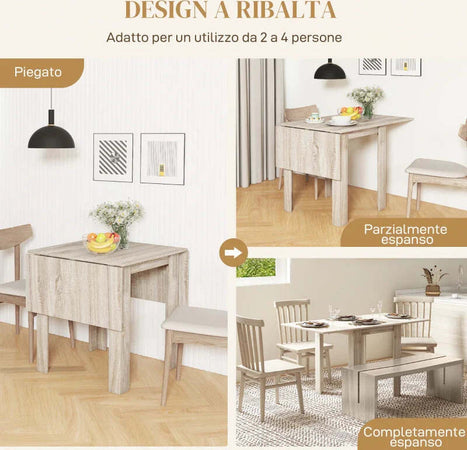 Tavolo-a-Ribalta-per-4-Persone-max-Impermeabile-e-Antigraffio,-in-Truciolato,-140x70x75-cm,-color-Rovere-WT883A-110V80AKWT8