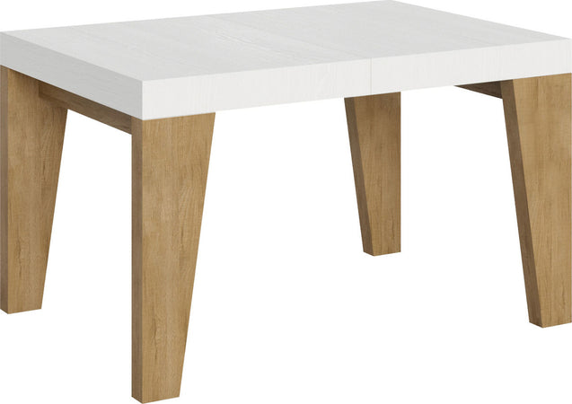 Tavolo-allungabile-90x130/234-cm-Naxy-Mix-piano-Bianco-Frassino---gambe-Noce