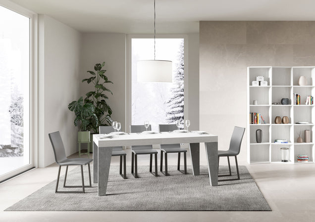 Tavolo-allungabile-90x180/284-cm-Naxy-Mix-piano-Bianco-Frassino---gambe-Noce-Itamoby