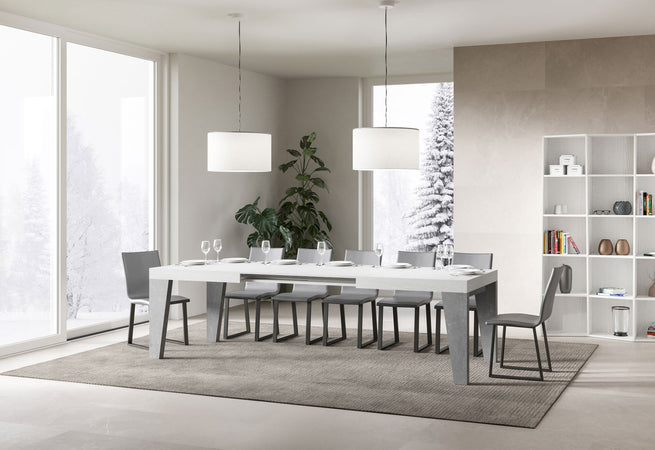 Tavolo-allungabile-90x180/284-cm-Naxy-Mix-piano-Bianco-Frassino---gambe-Noce-Itamoby